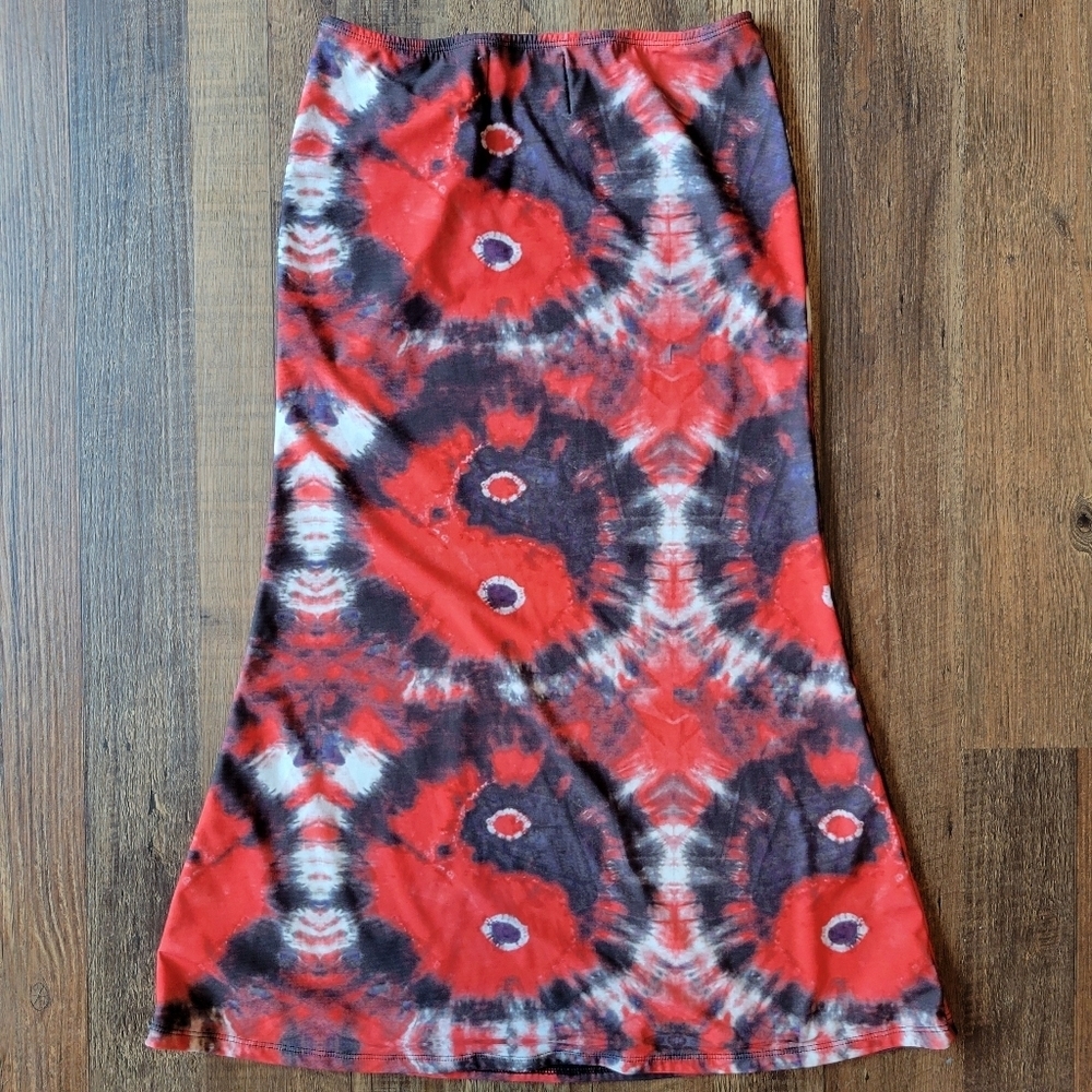 90s Omighty Red Black White Tie Dye Ying Yang Print Skirt Or Strapless Dress - Picture 2 of 6